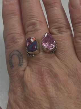 Sterling Silver .925 Ring with Pink dahlia. Size 11 and adjustable